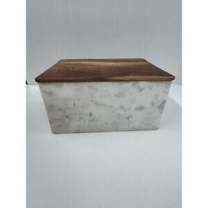 Marble Bread Box w/ Wood Lid 14”x10”x7”